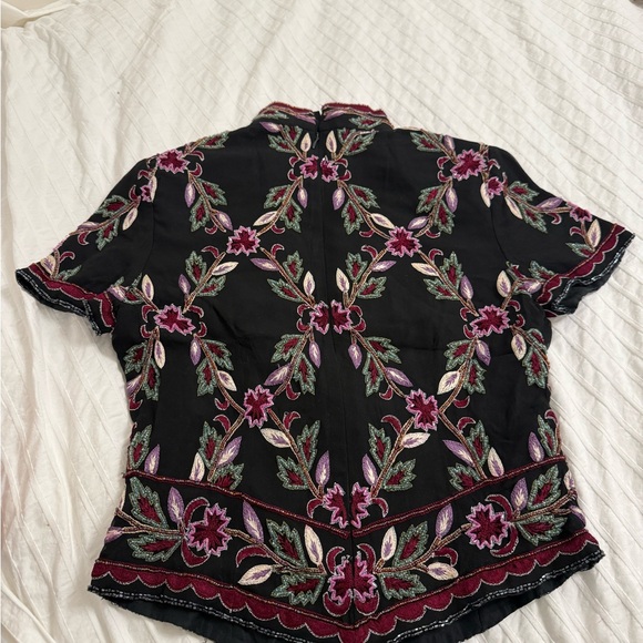 Vintage Pappell Boutique Evening 100% Silk Beaded Embroidered Top Petite Small - Picture 6 of 7